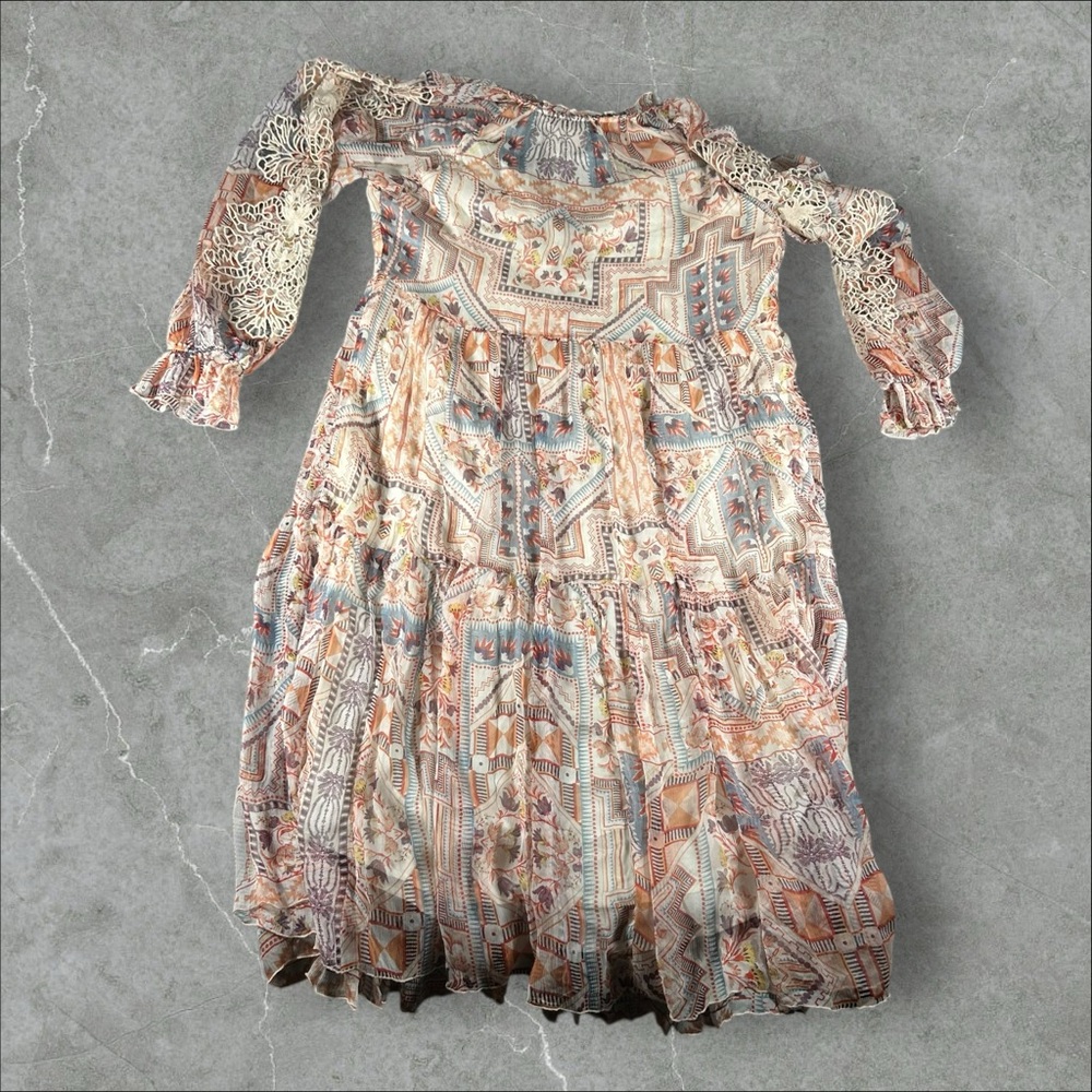 Johnny Was Dress Womens XL Orange Asymmetrical Sundress Bishop Sleeves Floral - Picture 8 of 8